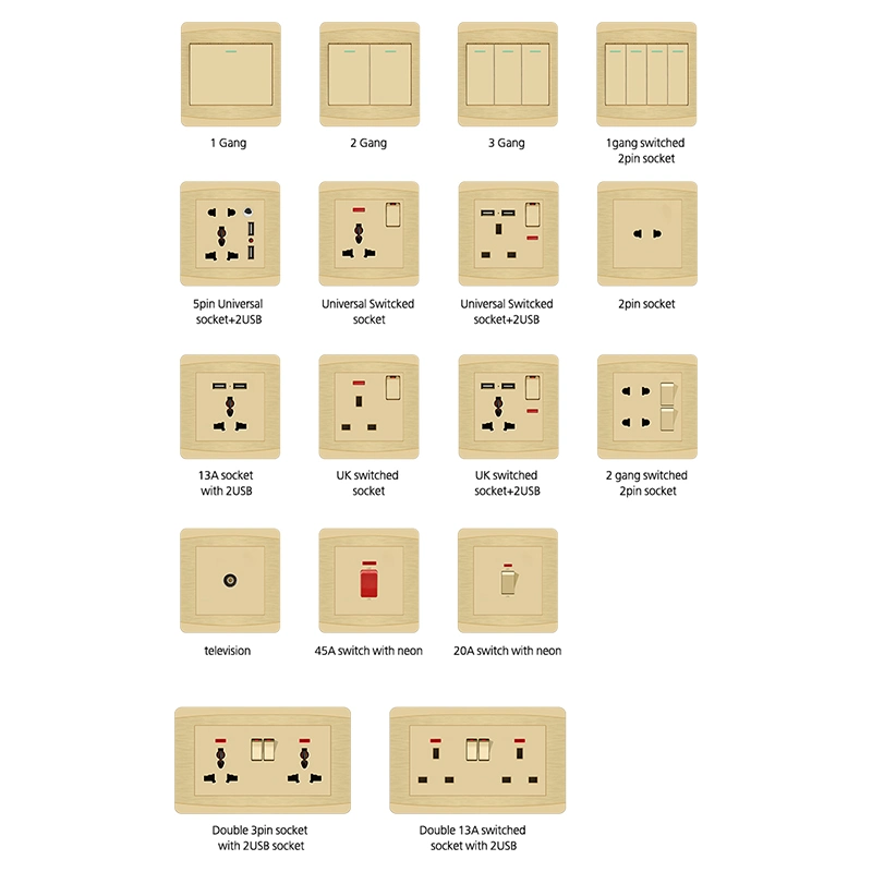 L1.5 Saso Brushed Gold PC USB Ports Spray Painted Wall Switch Modern Brass Light Switches