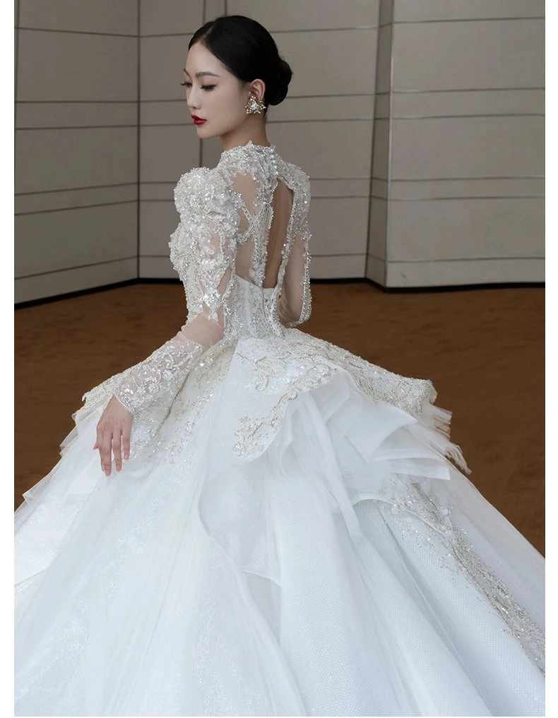 Long Sleeve Wedding Dresses Lace Bridal Ball Gown Fb221