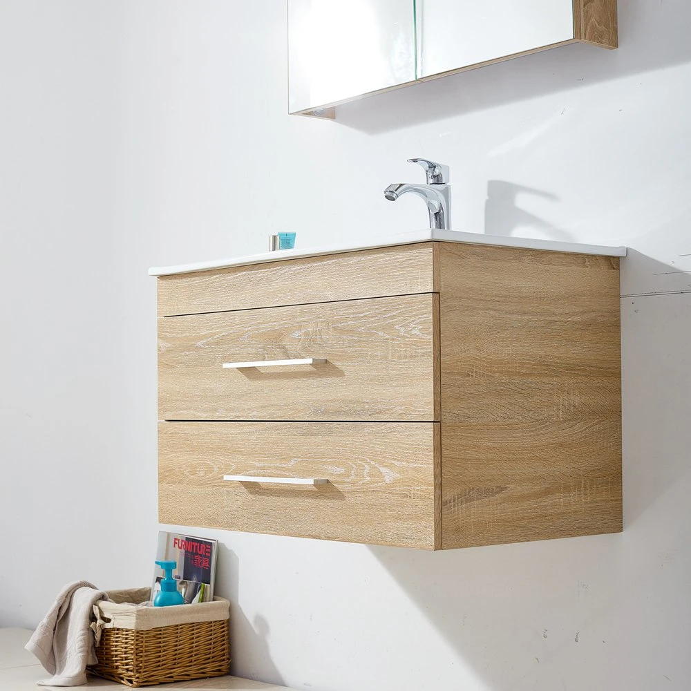 Factory Direct MDF Cuarto de baño moderno Sink tocador Melamina espejo de baño Armario con lavabo