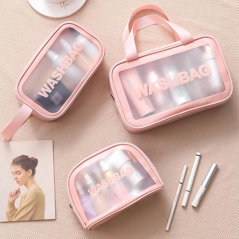 Custom Waterproof Travel Makeup Bag Transparent TPU Zip Pouch Kit Vanity Beauty Bag Clear Cosmetic Wash Bag with Custom Logo