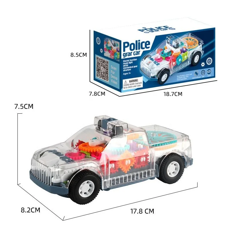 Nova engrenagem transparente música leve Universal Electric Battery Electrical Kids Brinquedo de carro transparente Concept