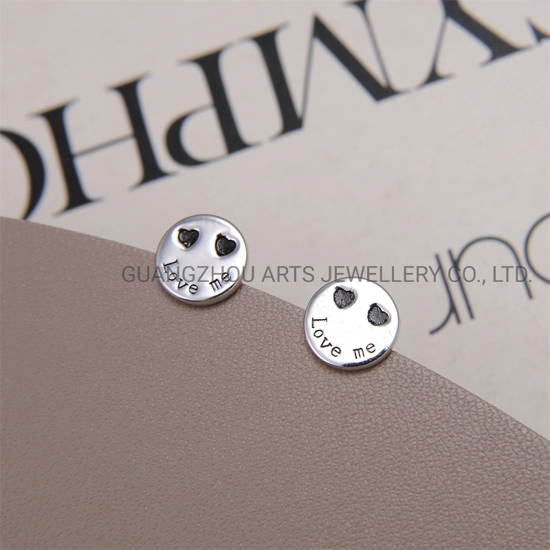 Simple 925 Silver lindo "Love Me"Round Stud Earrings