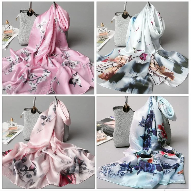 55 X 180 16mm Printed Women Long Scarf Pure Silk Shawl