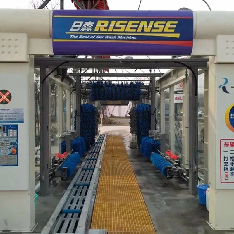 Risense conveyor belt drive through automatic tunnel car washing equipment with air dryer and brushes