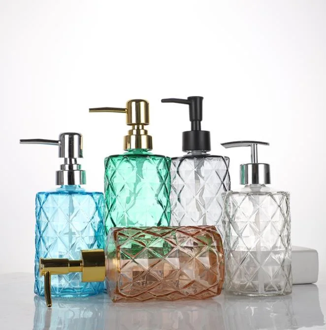 Hand Soap Bottle Diamond Shaped Glass Bottle Pressed Lotion Sealed Bottle Bath Gel Dispensing Bottle Wholesale/Supplier