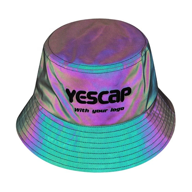 New Design Customize Reflective Bucket Hat with Custom 3D Emb High quality/High cost performance  Fashion Luxury Holographic Colorful Rainbow