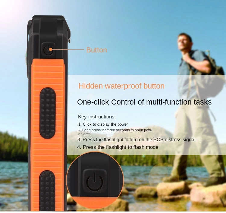 Solar 20000mAh Compass Mountaineering Buckle Solar Panel Charger LED Flashlight