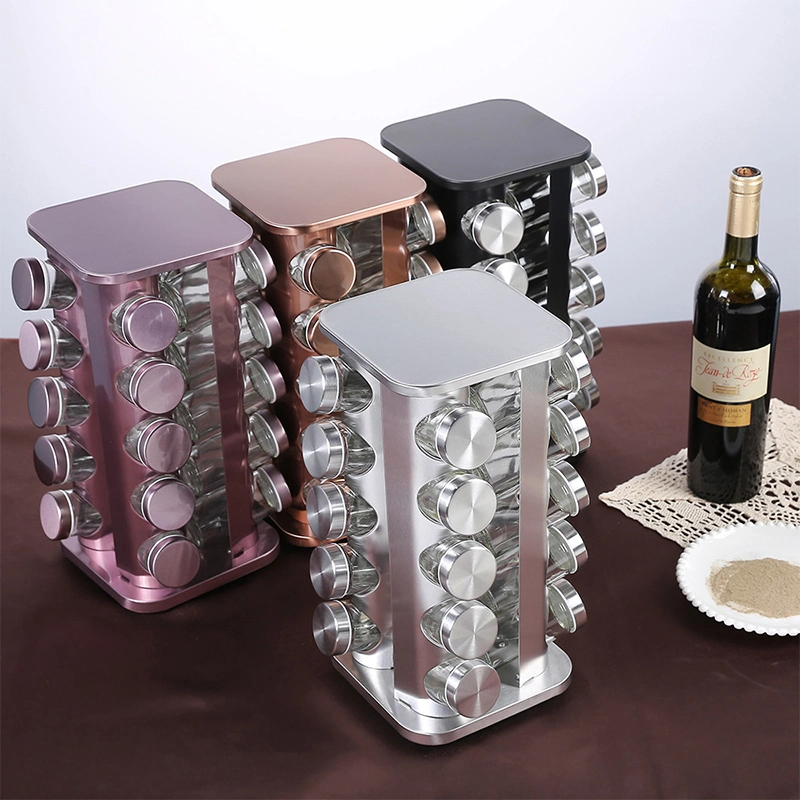 Stainless Steel Sturdy Stable Spice Bottle Stand Racks Rotating 360 Degree Spice Seasoning Holder Free Standing on The Table