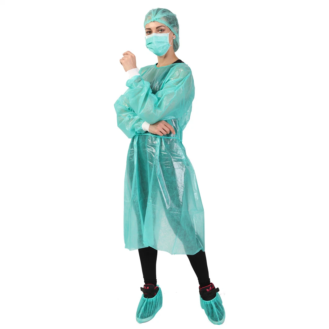 Medical Protective Isolation Gown Blue PP Nonwoven PE Coating Level 1 Fluid Resistant China Supply