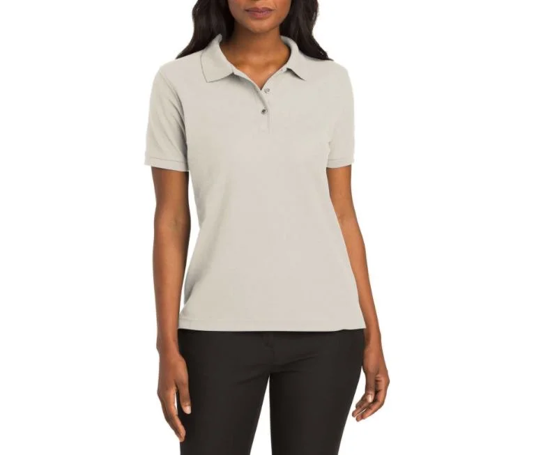 Women Cotton Short Sleeve Plain Golf Ribbing Polo Shirt with Logo Printing