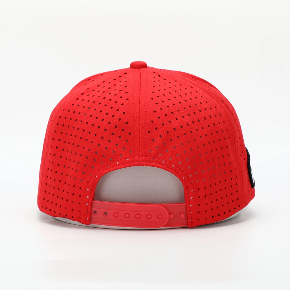 Dephens China Premium Supplier Customized Red Flat 3D Embroidery Perforated Caps Hats 6 Panel Structured Fitted Snap Back Snapback Baseball Golf Hat Cap