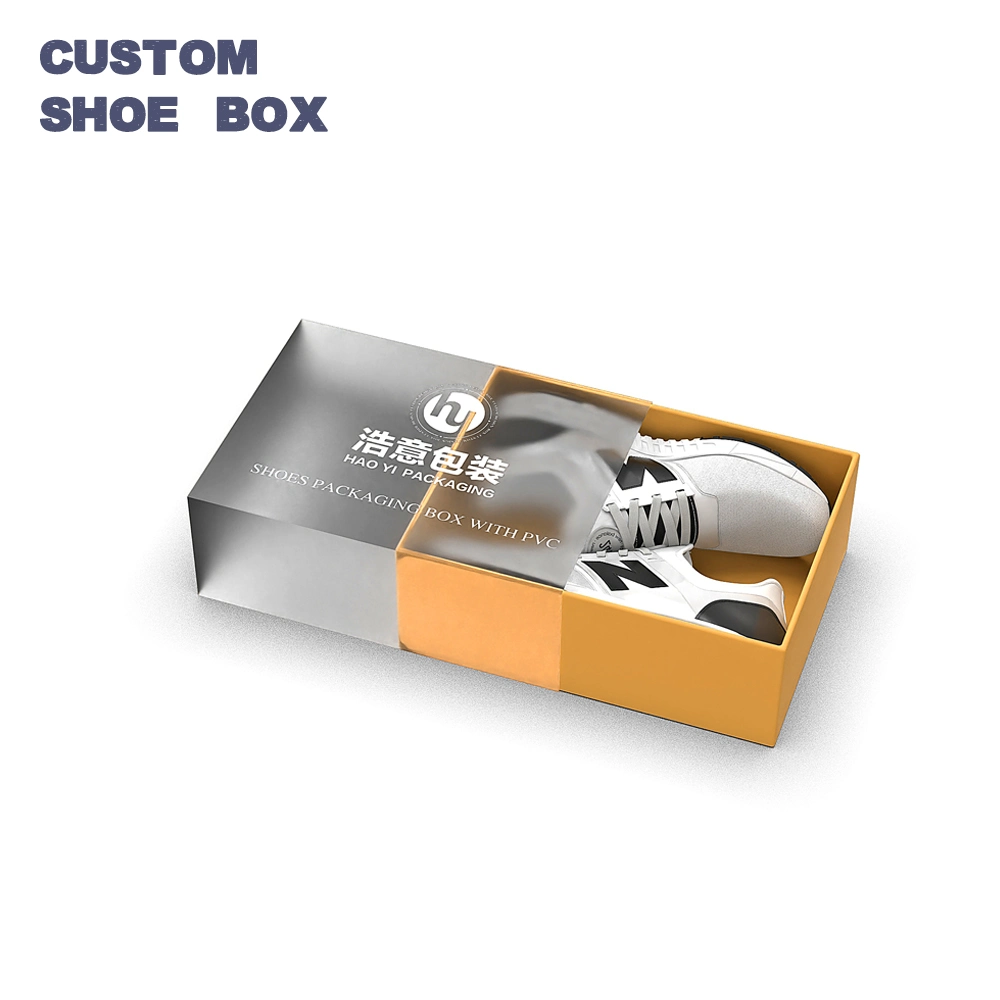 Zapatos de lujo personalizados Caja de embalaje Caja de cartón para el envío Para almacenamiento con impresión Logo PVC ventana Caja de embalaje