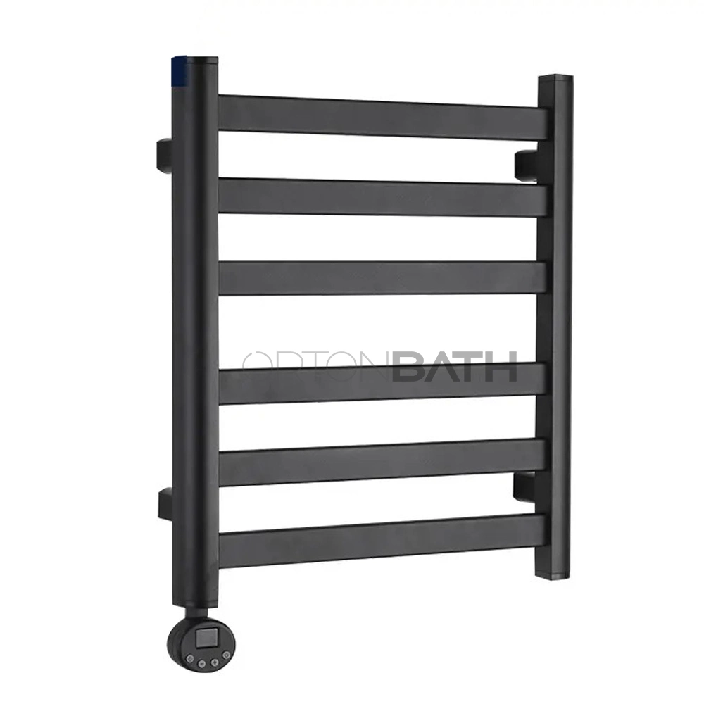 Ortonbath Matte Black Towel Warmer for Bathroom Wall Mounted CE Plug-in Electric Heated Towel Rack Stainless Steel 4 Bars Drying Rack