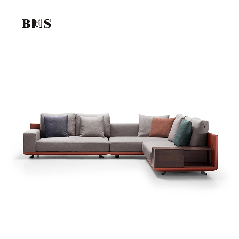 Modern Furniture Lobby Modular L Shape Leather and Fabric Sofas Living Room Furniture