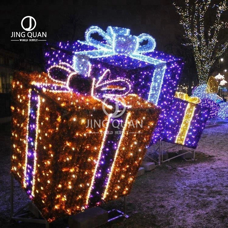 Motif Lights Commercial Street Outdoor Giant Christmas 3D LED Lamps Gift Box Artificial Landscaping