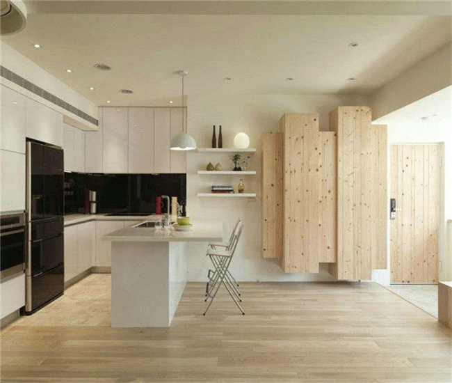Elegant Linear Style Kitchen Furniture with Melamine Kitchen Cabinet