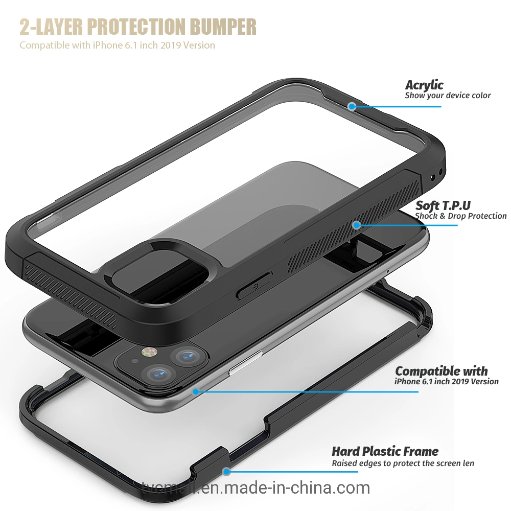 for iPhone 11 6.1 Inch Non-Slip Edge Shockproof TPU + PC + Acrylic Hybrid Cover Phone Case