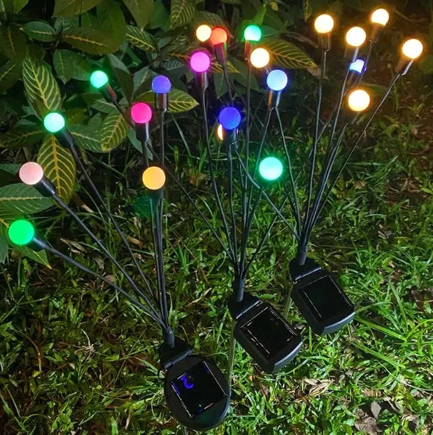 Luzes solares para jardim, impermeáveis ao ar livre, 6 cabeças, 8 cabeças, 10 cabeças Luz LED Firefly para decoração de jardim relvado e ficha de ligação à terra