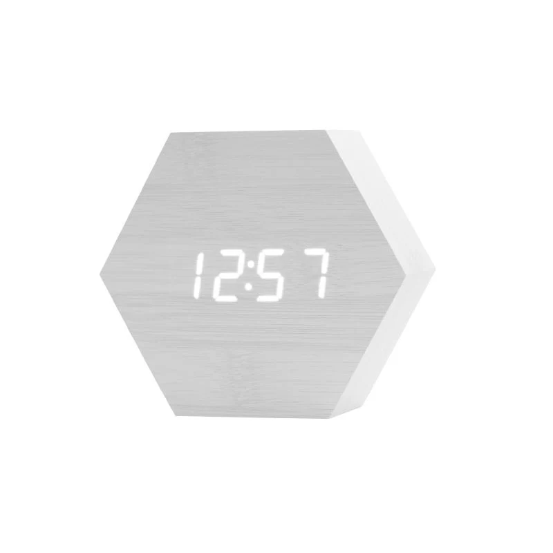 Neues Material Hexagon Voice Control USB Charger Digitale Tischuhr