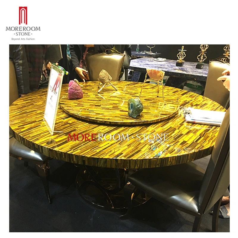 High-End Luxury Furniture Semi Precious Stone Yellow Tiger Eye Round Counter Top Modern Dining Room Kitchen Countertops