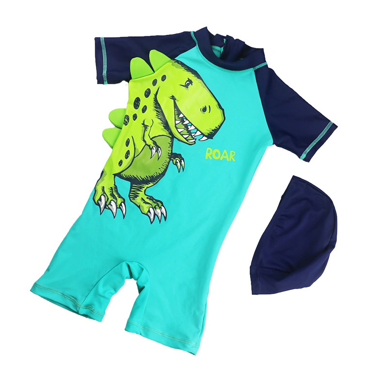 Manchon court Kids Rash Guard Cartoon maillot de bain avec une pièce d'impression Hat Maillots de bain d'usure de natation