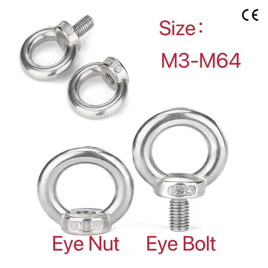 M4-M24 de acero inoxidable 304 DIN 580 Cáncamo de elevación de la máquina para la fijación de