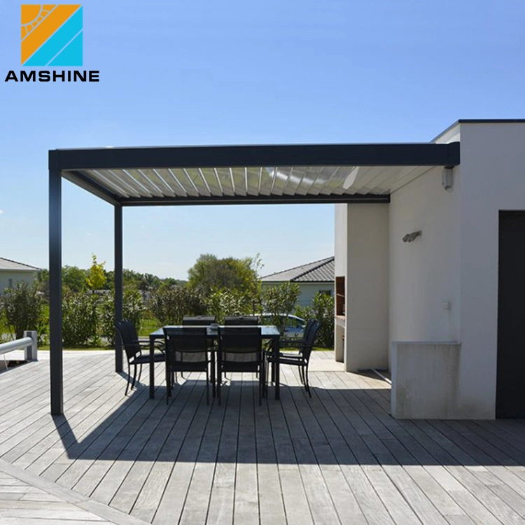 Toute la saison contrôlé à distance en aluminium de l'obturateur électrique serre Pergola auvent Pavillon du Jardin meubles de jardin Gazebo ailette Feux de pavillon avec bande LED