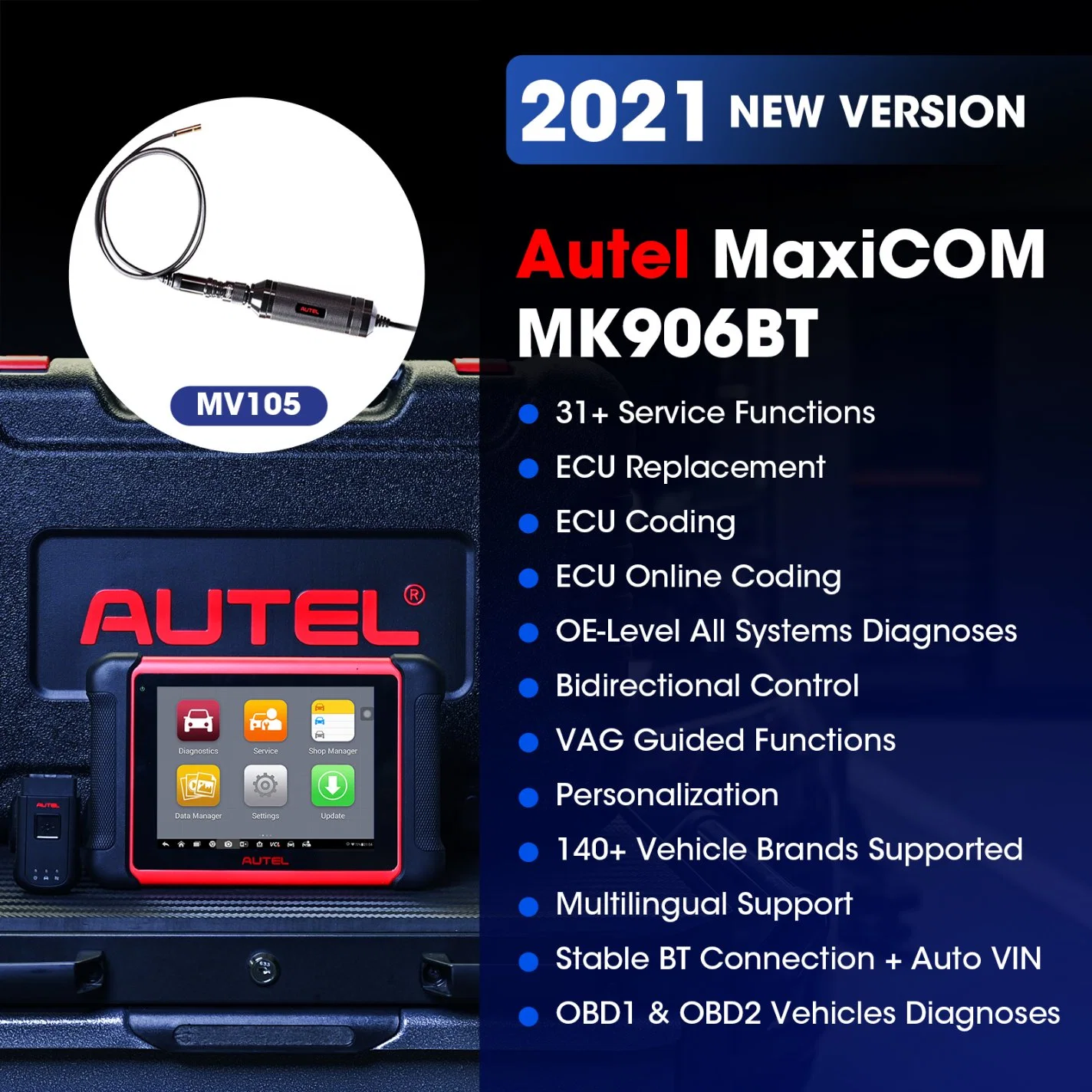 2022 Autel Universal OBD2 MaxiCOM Mk906bt Maxiys MS906BT Maxi MS906 MS 906 S BT Ms906s pro Auto Fahrzeug Diagnosemaschine Scanner-Scan-Tool Für Auto-Code-Reader