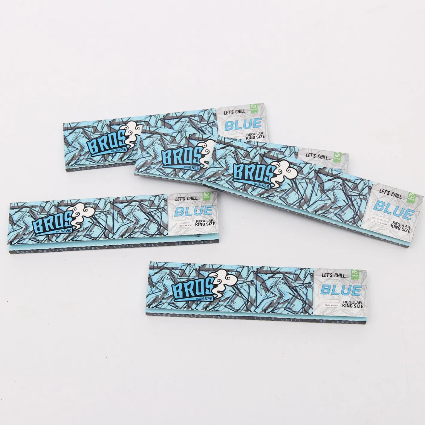 Bros nuevo diseño de color azul el hábito de fumar papel de arroz de laminación de tamaño King Size 55 hojas