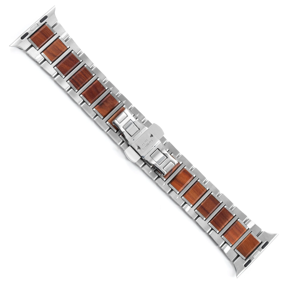 New Factory Price Watch Band fashion Stainless Steel with Wood Watch Band with Butterfly Buckle