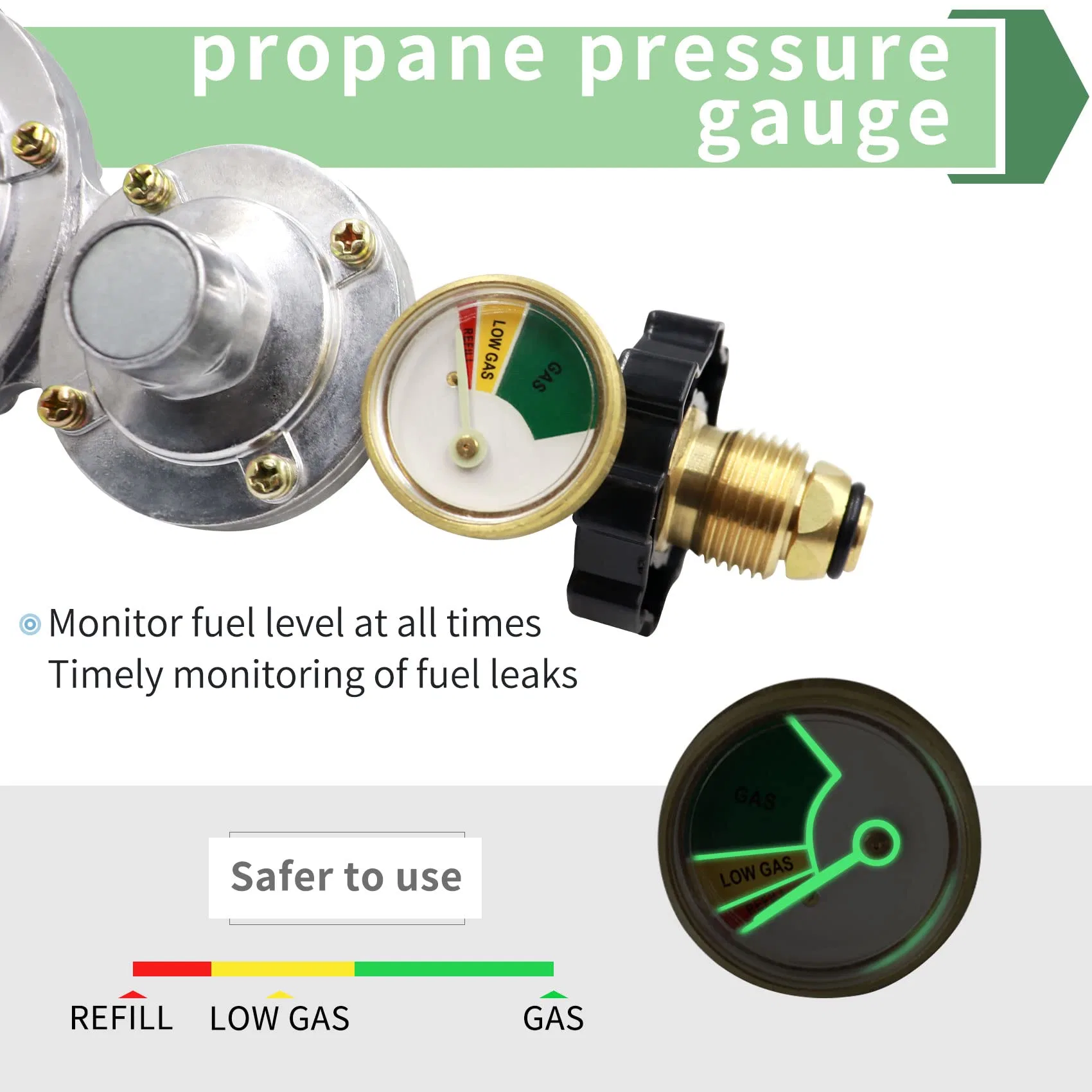 De entrada de Pol 2 de la etapa del regulador de gas propano con manómetro para remolque RV Depósito Cilindro de gas de 3/8" NPT para tubería estufa de gas