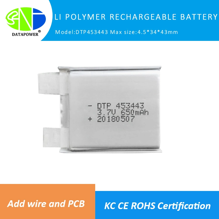 Rechargeable Dtp 453443 3.7V 650mAh Pouch Polymer Battery for Digital Products