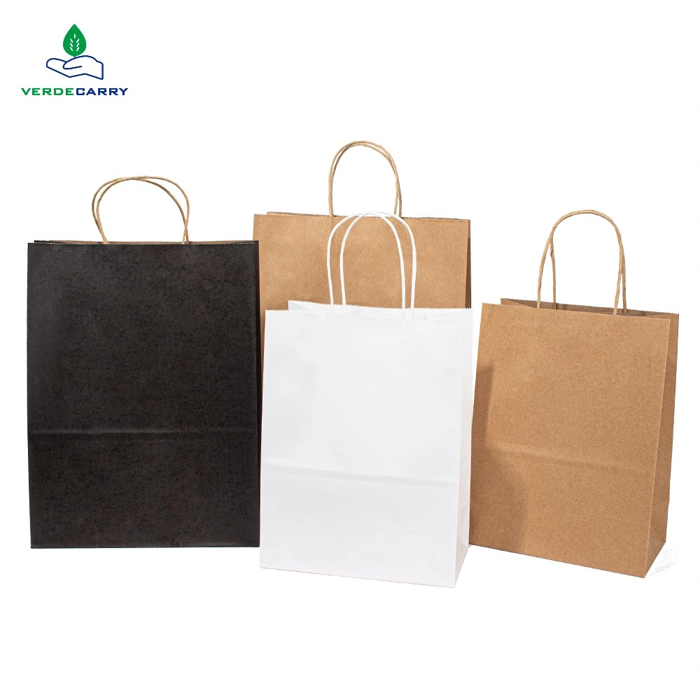 Saco de papel Kraft personalizado e com logótipo personalizado, impresso em castanho e branco, ecológico Saco de compras para vestuário Giftbag personalizado com pegas