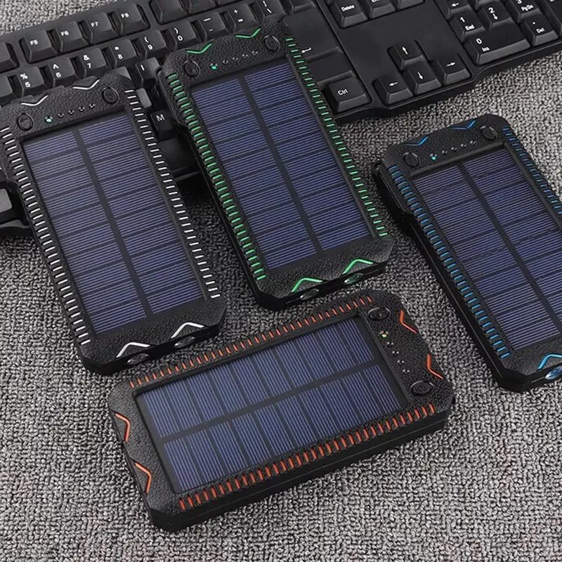 10000mAh Cargador Solar resistente al agua Solar potente batería Solar Cargador con dos luces LED USB