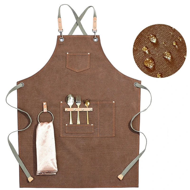 Factory Custom Thick Canvas Apron Gardening Waterproof Work Apron Home Kitchen Barbecue Apron Support Custom Logo