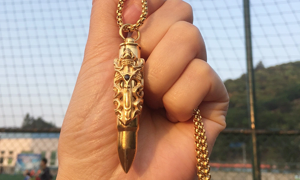 Stainless Steel Bullet Pendant Gold Silver Men's Double Dragon Sword Jewelry Pendant