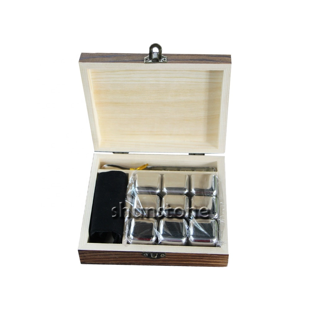 Shunstoen 2021 Amazon Hot Sale Whiskey Stones Stainless Steel Ice Cube and Gift Set with Wooden Box