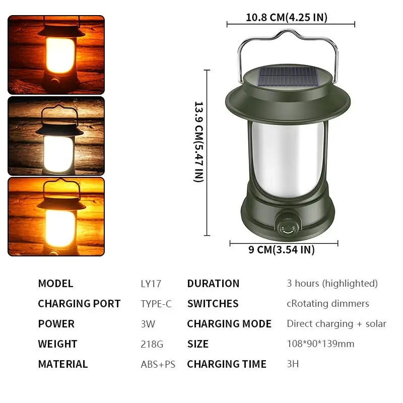 Multifunctional Folding Solar Light Camping Lamp Type-C Rechargeable Outdoor Light for Garden