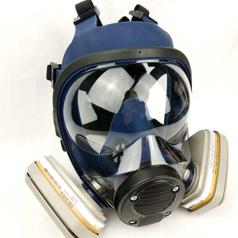 Full Face Gas Mask  En136 Dual Chemical Cartridge Silicone Breathing Protection Mask