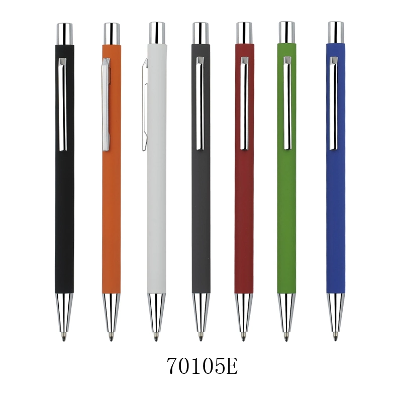 Simple Slim Personalized Promotional Ruberized Aluminum Metal Click Ballpoint Pen