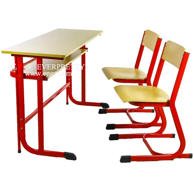 L'acier et bois Meubles de salle de classe de l'école Double Bureau et chaise fixe