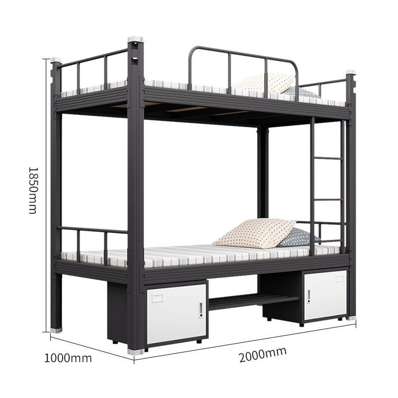 Black Metal Bunk Bed Steel Apartment estudiante dormitorio doble cama Marco