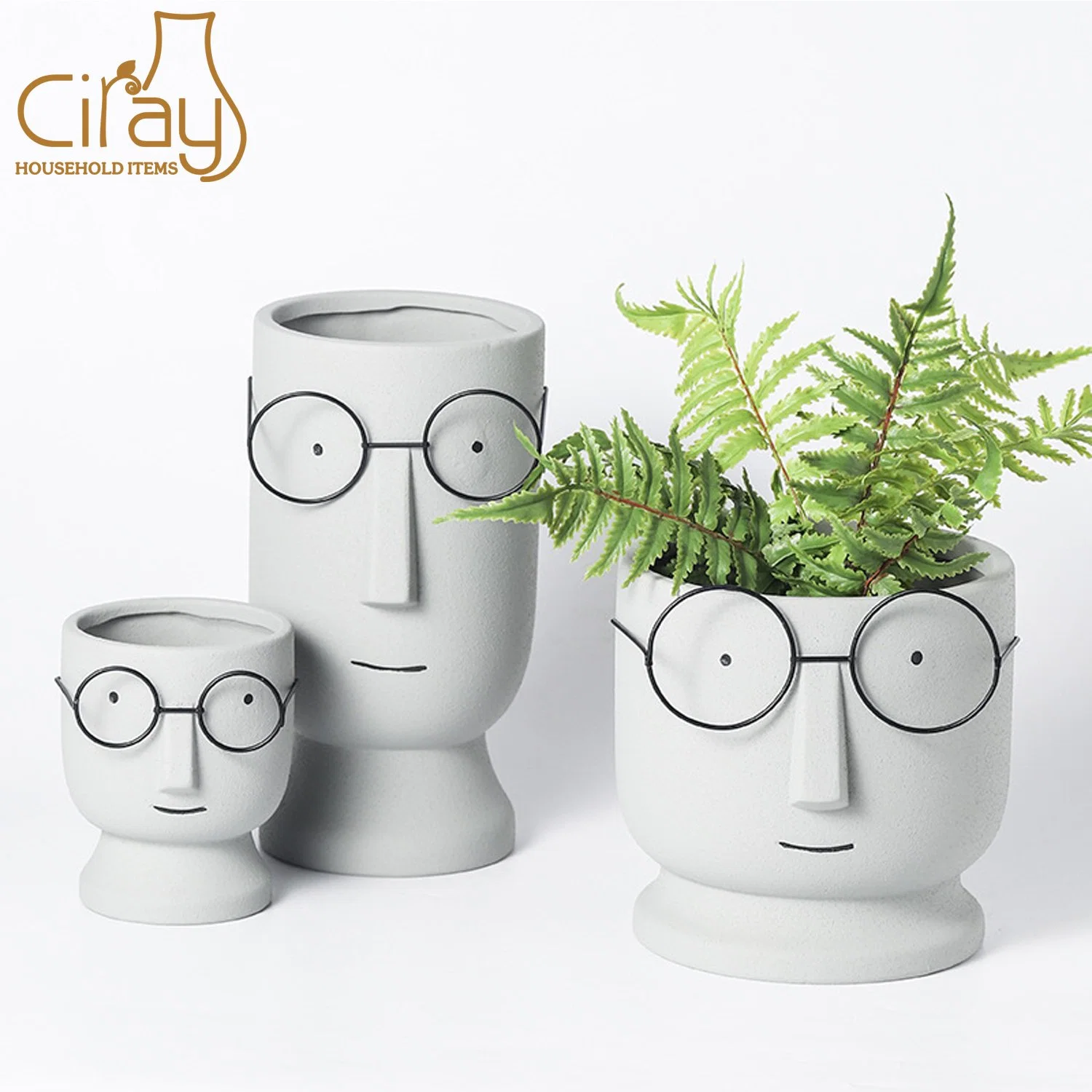 Nordic Cute Cartoon Glazed Ceramic Planters Face Pots