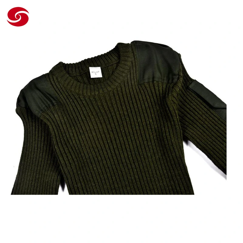 Long Sleeves Army Green Wool Pullover Men Military Sweater