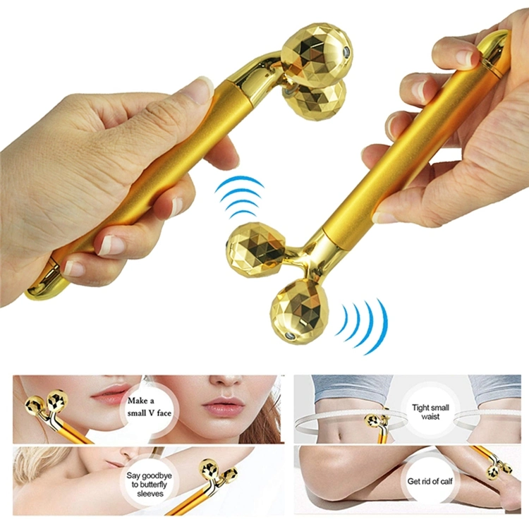 Amazon Hot Home Use Beauty Equipment 24K Gold Vibrating Lifting Skin Care Tools Electric Massage Face Roller Facial Vibration Massager