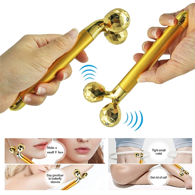 Amazon Hot Home Use Beauty Equipment 24K Gold الاهتزاز رفع أدوات العناية بالبشرة أداة تدليك كهربائية لبكرة الوجه جهاز تدليك بالاهتزاز للوجه