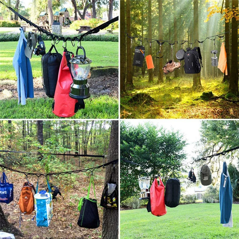 Outdoor Portable Tent Storage Lanyard 19 Loops Camping Gear Strap Hanging Drying Line Bl21291