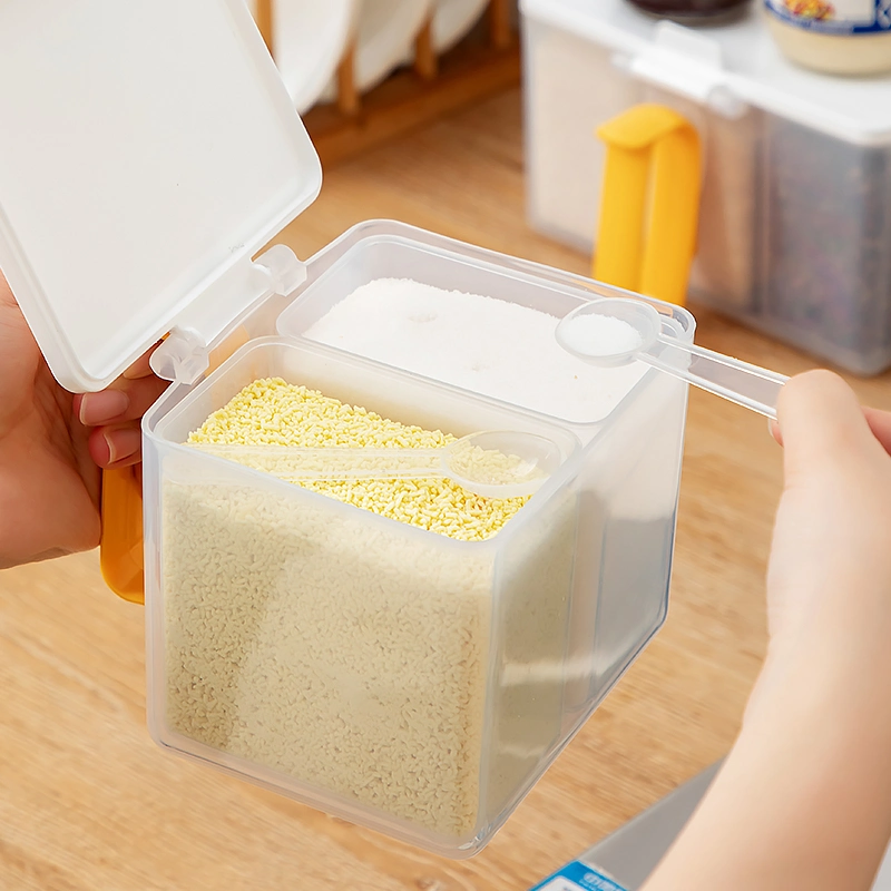 Plastic Seasoning Storage Container 4 Compartmented Kitchen Storage Box with Spoon