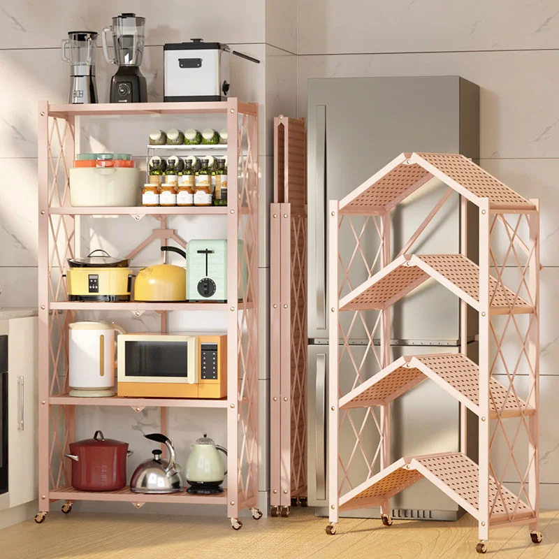 5-tier estantería metálica plegable en el Macaron Rosa Cocina Balcón Garaje Rack