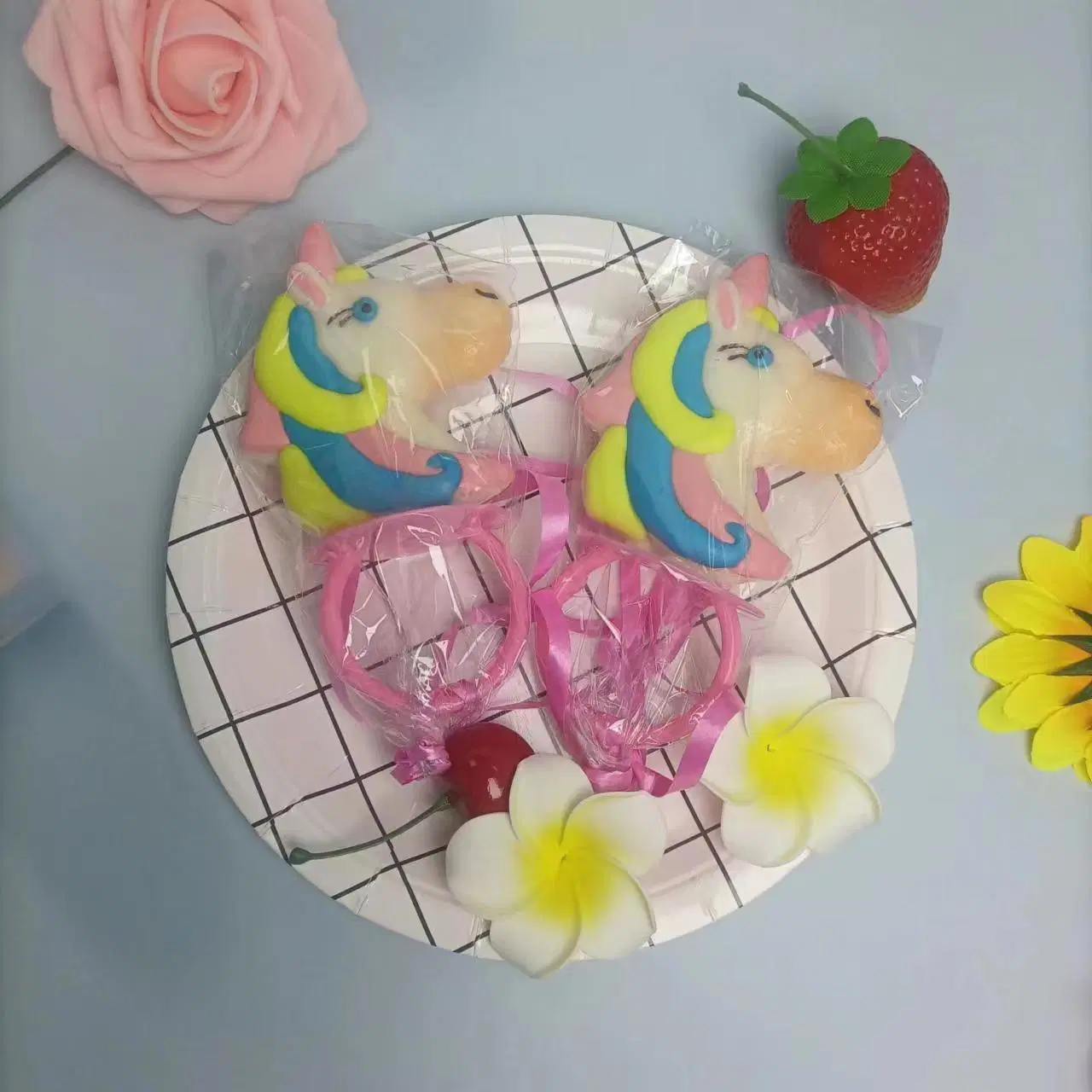 Cartoon Unicorn Shape with Ring Candy Sweets Lollipops